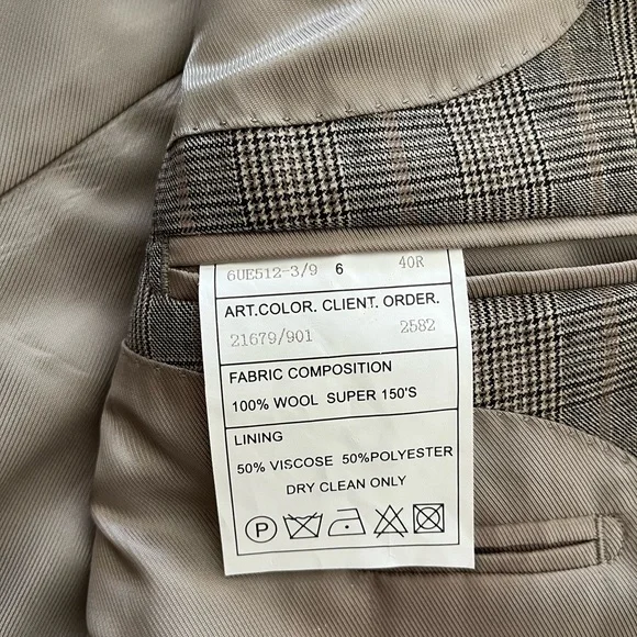Couture Italian Beige Glen Plaid Super 150s Wool Blazer